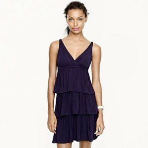 J Crew Navy Blue Tiered Ruffle V-Neck Dress Size Small